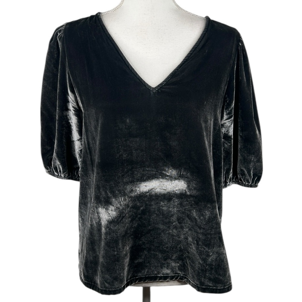 Loft Gray Velvet Whimsigoth Goth Fairy Grunge Balloon Sleeve‎ Top Size Medium